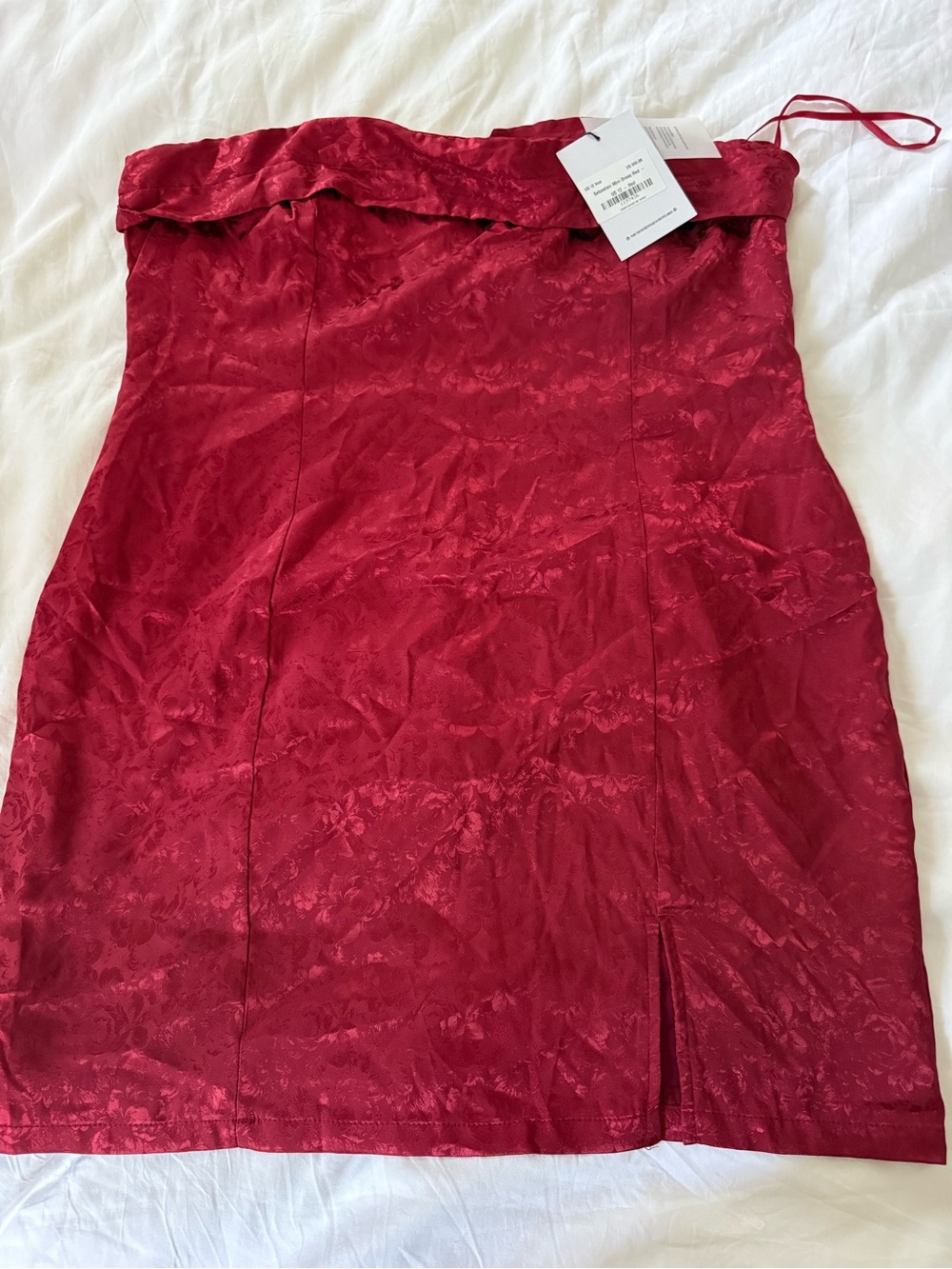 Strapless Red Jacquard Mini Dress